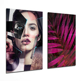 Patchwork Women 2 Pieces Combine Glass Wall Art | Insigne Art Design.